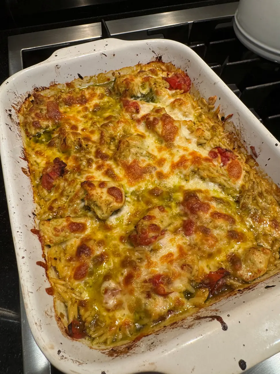 A casserole dish with some food in it